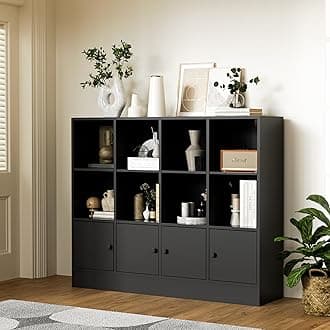 Anystyle Black 12 Cube Bookshelf, 3-Tier Bookcase Storage Cabinet with 4 Door...