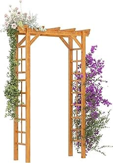 Outsunny 85" Wooden Garden Arbor for Wedding and Ceremony, Outdoor Garden Arch Trellis for Climbing Vines, Fir Wood, Orange
