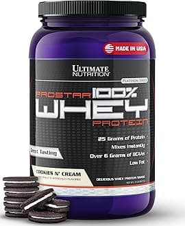 Ultimate Nutrition Prostar Whey Protein Powder Isolate, Cookies N Cream - Low Carb, High Protein Powder Shake for Muscle Gain & Recovery - Low Sodium, Low-Fat & Keto Friendly - 2 lbs Tub