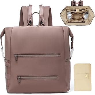 Omanmoli Diaper Bag Backpack,Large Neoprene Baby Bag for Boys Girls with 15 Diaper Bag Organizer,2 Insulated Pockets,Changing Pad,Stroller Straps,Mauve