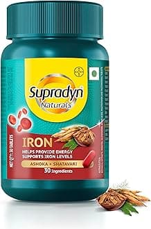 Naturals Iron (30 tablets) with 3X Iron, Ashoka, Shatavari, Zinc, Vitamin C, Folic Acid, 30 vital nutrients, Supports Blood Health & Provides Energy, Veg