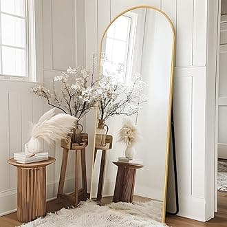 NicBex Arched Full Length Mirror with Stand, 64"x 25" Gold Full Body Mirror, Aluminum Alloy Frame Floor Mirror, Free Standing Mirror, Wall-Mounted, for Bedroom Living Room Dressing Room