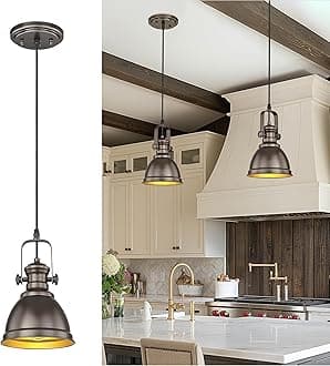 Pendant Lights Kitchen Island, Farmhouse Hanging Lights Fixtures with Metal Shade, Rustic Kitchen Pendant Lighting Over Island for Dining Room, Oil Rubbed Bronze, AD-2151-1P-ORB