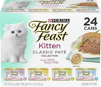 Purina Fancy Feast Tender Ocean Whitefish, Turkey, Chicken and Salmon Feasts Wet Kitten Food Variety Pack - (Pack of 24) 3 oz. Boxes