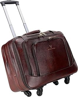 Steve Johnson Pure Leather 20-Inch Cabin Trolley Bag with Laptop Compartment - 4-Wheel Small Trolley Suitcase for Travel - Professional Cabin Luggage (Brown Plain)
