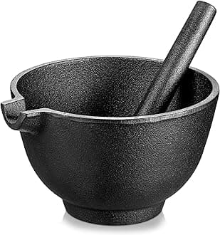 Velaze Cast Iron Mortar and Pestle Tool Set, 6.5 inch Pestle and 3 Cup Capacity Mortar, Non Porous Spice Grinder, Smasher for Kitchen Spices and Pesto(27 oz)