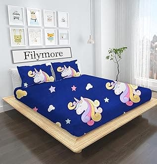 Filymore Cute Unicorn bedsheet for Girls Kid bedsheet for Double Bed Microfib...
