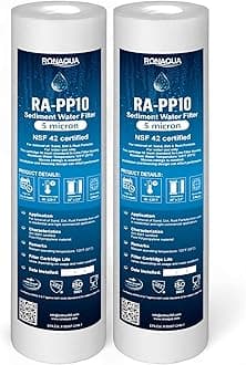 Ronaqua 5 Micron Sediment Water Filter Cartridge 10"x2.5", NSF Certified, 4-Layer Filtration for any 10-inch RO Units & Whole House Systems, Compatible with Culligan P5, AP110, WHKF-GD05, 2 Pack