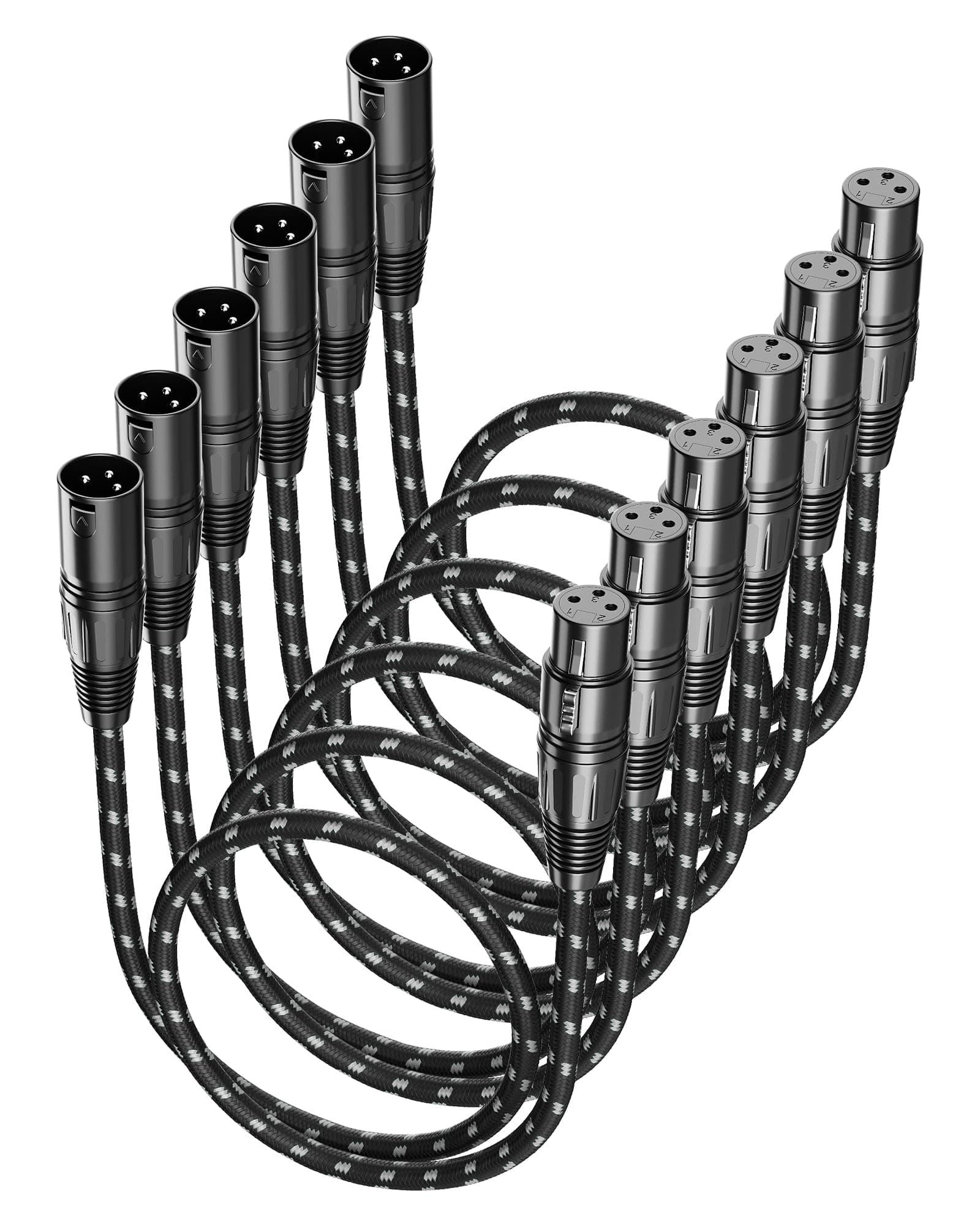 Short XLR Cables, Microphone Cable 2ft Feet 6 Pack, Mic Cord Braided Balanced 3 Pin Connector Male to Female for Mixer, XLR Speaker Systems ect