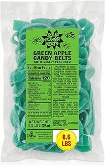 Sour Power Premium Candy Belts, Green Apple, 6.6 lb (Pack of 3)
