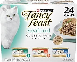 Fancy Feast Gourmet Cat Food, 3-Flavor Seafood Variety Pack, 3-Ounce Cans (Pack of 24)