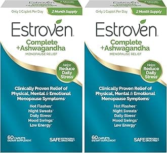 Estroven Complete + Ashwagandha Multi-Symptom Menopause Supplement for Women - Clinically Proven Ingredients Provide Menopause Relief & Night Sweats + Hot Flash Relief* - 4 Month Supply (Pack of 2)