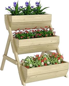 Outsunny 3 Tier 66L Raised Garden Bed Wooden Elevated Planter Box Kit for Flower, Vegetable, Herb, 65 x 75 x 76cm, Green