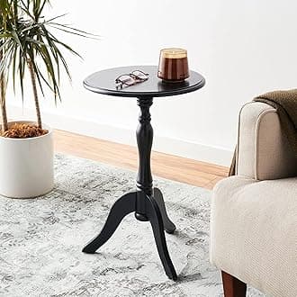 Side Table Oak Tray Small Round End Table, Rustic Side Table, Solid Wood Mini Side Table, Pedestal Tables/Flower Stand (Black)