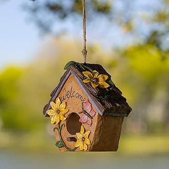 VP Home Hanging Bird Houses for Outside, Hand-Painted Bird Houses for Outdoors Decorative Birdhouses (Flower Garden Welcome)