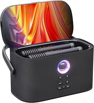 Ikarao Portable Karaoke Machine for Adults, Built-in Lyrics Display and Screen, 2 Self-Charging Wireless Microphones, Karaoke App, 140W Speaker, Connects to TV for Home Party Birthday Outdoor Camping