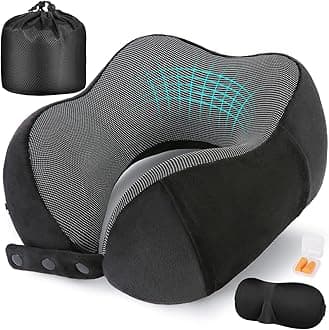 Neck Pillow for Traveling, Travel Pillows for Airplanes,100% Pure Memory Foam Travel Neck Pillow, Adjustable Flight Pillow, Portable Plane Accessories with Eye Mask, Earplugs, Carry Bag