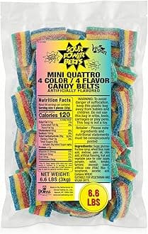 SNAX Quattro Rainbow Candy Mini-Belts, 6.6 lb Bulk Bag (Pack of 3), Vegan Four Flavor Sour Candy Since 1985, Soft Chewy Sweet Tart, Non-GMO Gelatin Free