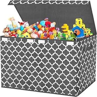 Kids Large Toy Chest with Flip-Top Lid, Decorative Holders Collapsible Storage Box Container Bins for Nursery, Playroom, Closet, Home Organization, 24.5"x13" x16" (Grey)