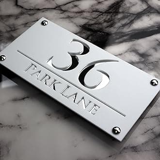 K SMART SIGN | LUXE H3 F32 | House Numbers Plaques House Numbers Door Laser Signs Number Name Personalised Plaques For Outside 3D Laser Cut acrylic Mirrored Marble (Matt White & Silver Mirror)