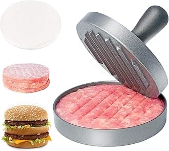 Hamburger Press Patty Maker, Food Grade Aluminum Burger Press with ABS Handle, Non-Stick, Easy to Clean, with 50 Pcs Wax Patty Paper, 4.6" Diameter and 0.7" Depth