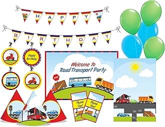 PrettyurParty Transport Party Decorations, 90 Pieces Set