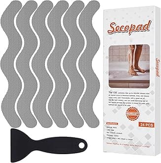 Secopad Anti Slip Shower Stickers, Adhesive Decals Safety Strips with Scraper for Bath Tub, Shower Floor, Stairs, 24 Pieces (Gray)