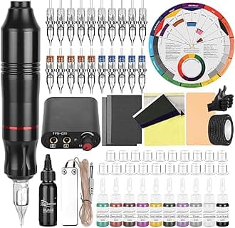 Tattoo Pen Kit Tattoo Cartridge Needles Tattoo Machine for Beginners Rotary Tattoo Pen Kits Complete Tattoo Sets (BLACK)