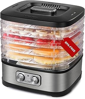 Food Dehydrator, 5 BPA-Free 10” x 9.25” Adjustable Height Trays, Stainless Dehydration Machine for Beef Jerky, Dehydrated Vegetables, Fruits and More, CHD200S, Black/Stainless Look