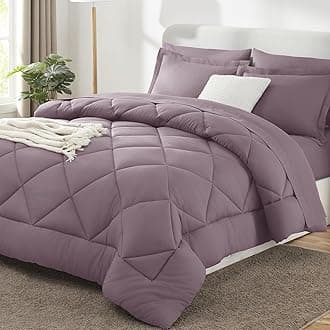 CozyLux King Size Comforter Set Dusty Purple - 7 Pieces Bed in a Bag King, Soft Bed Set for All Seasons, Bedding Set with Down Alternative Comforter, Sheets, Pillowcases & Shams, Grayish Purple
