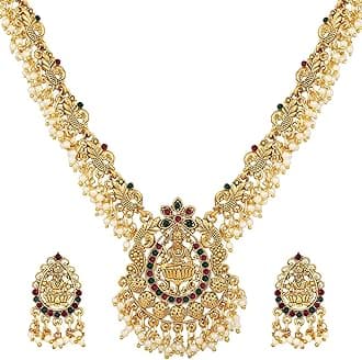 Shining Diva Fashion Latest Stylish Fancy Pearl Choker Traditional Jewellery Set for Women | Temple Necklace Set | Festive Wedding Party Necklace | 22k Gold Plated | Just Like Original Gold Jewellery