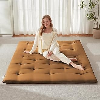 Japanese Floor Futon Mattress Full Size 54"x 80", Foldable Floor Bed Mattress, Portable Tatami Mat Sleeping Pad, Folding Futon Cushion, Roll Up Floor Lounger for Guest Room Dormitory (Brown)