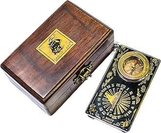 SAILOR'S ARTVintage Brass Sundial Compass with Wooden Box, Pocket Sundials for Camping, Travelling and Sailors' Adventures, Antique Gift for Him, Home Dcor Item Gift