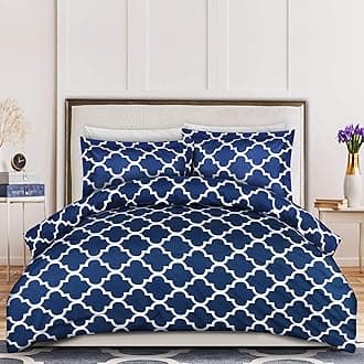 Utopia BeddingDuvet Cover King Size Set - 1 Duvet Cover with 2 Pillow Shams - 3 Pieces Comforter Cover with Zipper Closure - Ultra Soft Brushed Microfiber, 104 X 90 Inches (King, Quatrefoil Navy)