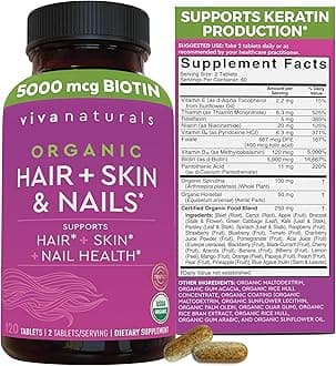 Viva Naturals Organic Hair Skin and Nails Vitamins for Women with Biotin, Hair Vitamins and Skin Vitamins That Promotes Healthy Hair and Nail Growth, 120 Tablets