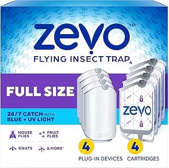 Indoor Flying Insect Trap: light capture fruit flies, mosquitoes and house flies, starter kit value packs(4 plug-in bases + 4 cartridges)