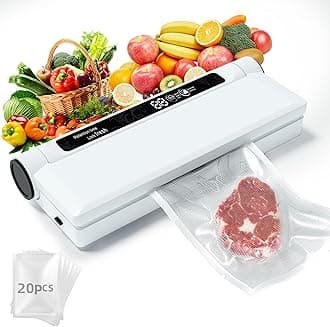 Food Vacuum Sealer Machine, 75KPA Strong Suction, Dry/Wet Modes, 20 Vacuum Seal Bags for Food, Digital Countdown Timer, Compact Lightweight, Ideal for Home Kitchen Use