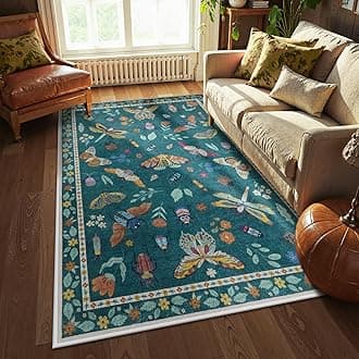 Lahome Insect Washable Small Area Rug, 3x5 Area Rug for Bedroom Living Room, Non-Slip Soft Accent Throw Carpet for Kitchen Office Entryway Bathroom Office Vionnet, Dark Green