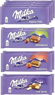 European Chocolate Bars Variety Pack, Alpine Milk Chocolate, Cow Spots, Strawberry & Wholenut Hazelnut, 10 - 3.52 oz Bars