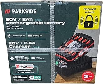 Parkside Lithium-ION Battery 20 V - 2 Ah (PAP 20 B1) and 60 Min Charger (PLG 20 C1) 65 W - 2.4 A - Cell Balancing for Extended Autonomy and Lifespan