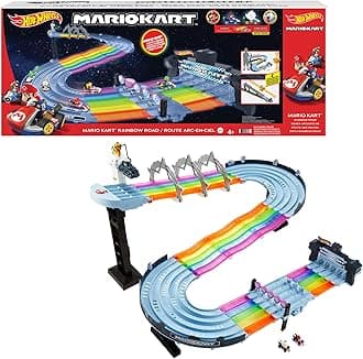 Hot Wheels Mario Kart Rainbow Road Raceway Set with 2 1:64 Scale Vehicles