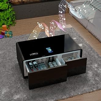 Smart Coffee Table, Living Room Table with Built in Fridge, 23" D x 41.5" W x 18.2" H, 15W Wireless Charging, USB Chargers and Speakers (LT90, Black)