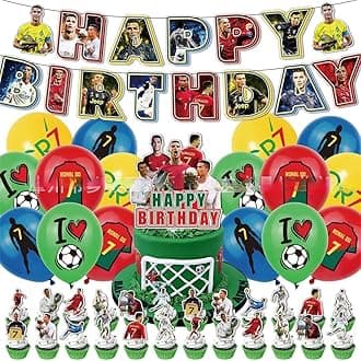 C Ronaldo Theme Birthday Decorations Include Birthday Banner Cake Toppers Balloons