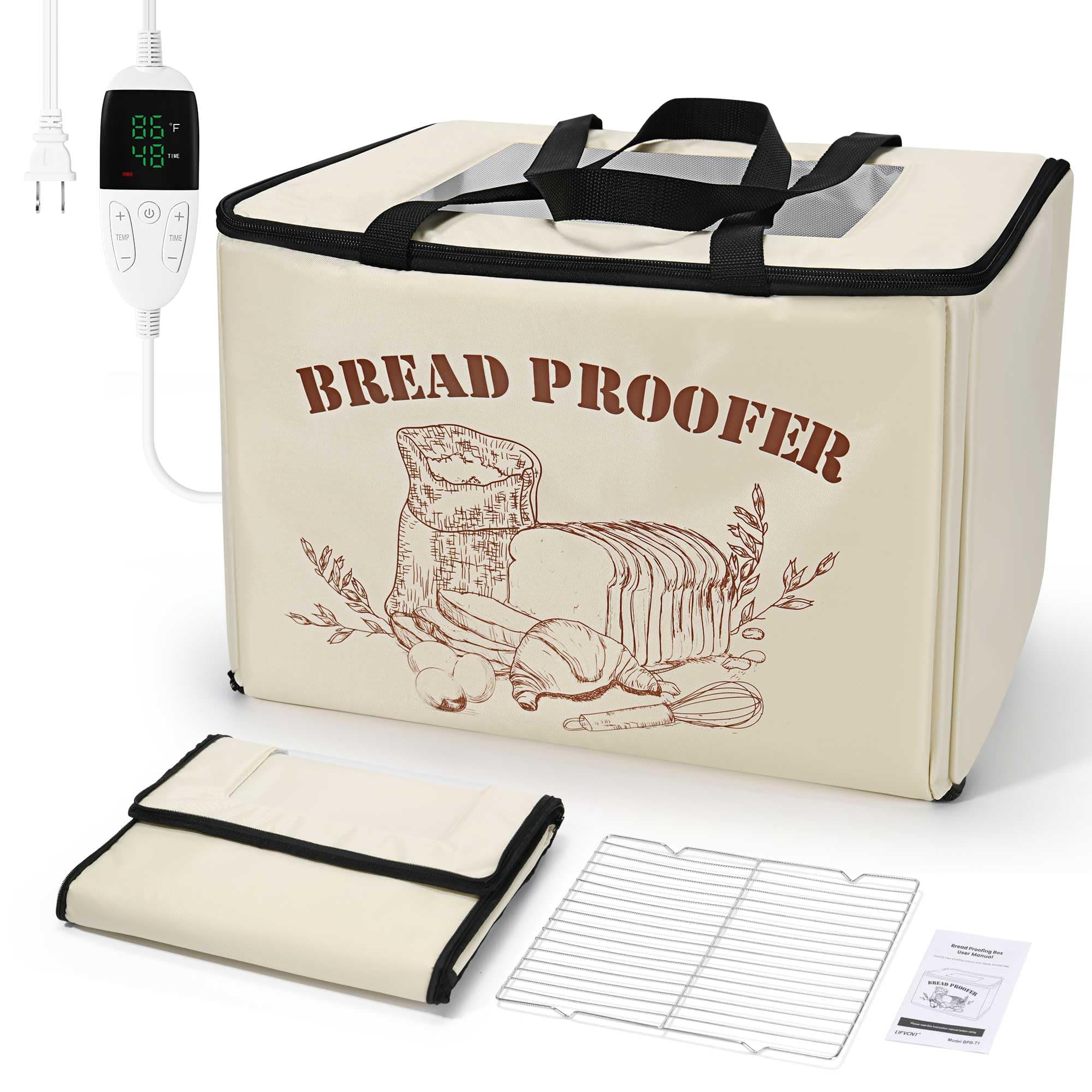 Folding Bread Proofing Box, Dough Proofer with Shelf, Adjustable Temp (68–132℉) & 0–99H Timer, Sourdough Starter Warmer for Home Bread & Pizza Baking
