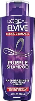 L'Oreal Paris Elvive Color Vibrancy Anti-Brassiness Purple Shampoo for Color Treated Hair, Neutralizes Yellow & Orange Tones, Highlighted Brunette, Blonde & Grey Hair, 6.7 Fl. Oz