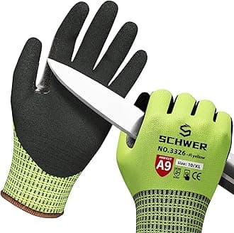 Schwer ProGuard Highest Level Cut Resistant Work Gloves PR3326 for Extreme Protection，ANSI A9 Cut Gloves with Reinforced Thumb, Non Slip, Breathable, Cooling, Durable, Touch-screen, Yellow 1 Pair（XL）