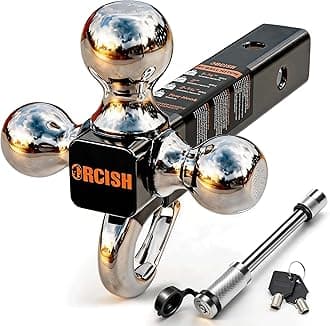 ORCISH Tri-Ball Trailer Hitch with Self-Lock Latch & Hook, Chrome Trailer Ball Size 1-7/8", 2" and 2-5/16", Fit 2 Inch Hitch Receiver, Anti-Theft Locking Tow Hitch Mount, 10,000 lbs Max Capacity