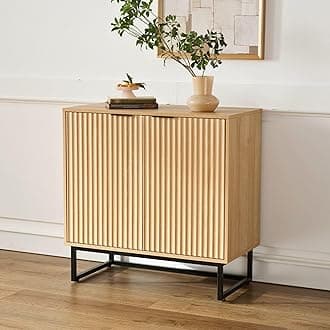 Fluted Storage Cabinet Sideboard Buffet Cabinet, Modern Accent Cabinets with Adjustable Shelves, Wooden Credenza, Console Table Entryway Cabinet for Living Dining Room, Natural Oak