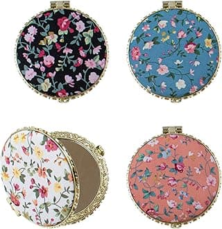 4 Pack Retro Floral Makeup Compact Small Pocket Purse Mirrors Beauty Handheld Folding Portable Travel for Women Lady