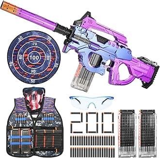 Toy Guns, Automatic Toy Gun for Boys Age 8-12 with Tactical Vest, Electric Toy Foam Blasters & Guns with 2 Magazines, 200 Foam Bullets, Dart Blasters Toys Birthday Xmas Gifts for Kids and Adults 8+